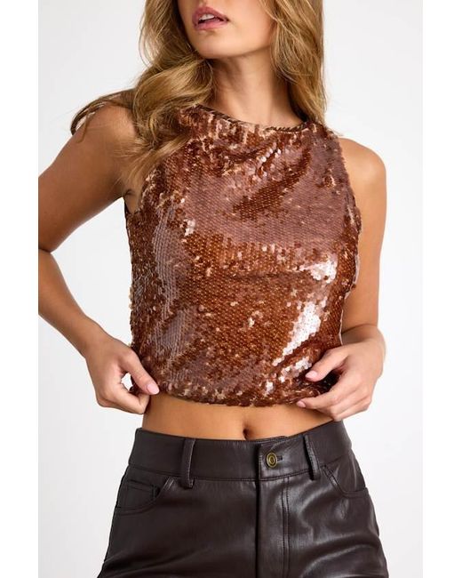 Lulus Brown Chelia Shiny Sequin Cropped Tank Top