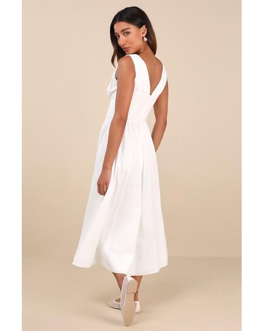 Lulus Natural Lettie Poplin Plunge Neck Midi Dress