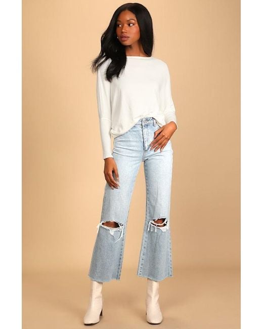Lulus Basics Blue Verla Dolman Sleeve Sweater Top