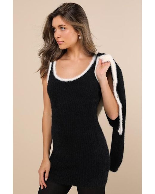 Lulus Black Splendid Duo Eyelash Knit Two-Piece Dress & Cardigan Set