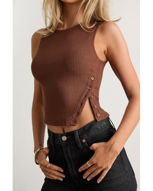 Lulus Brown Michayla Ribbed Knit Side-Button Tank Top