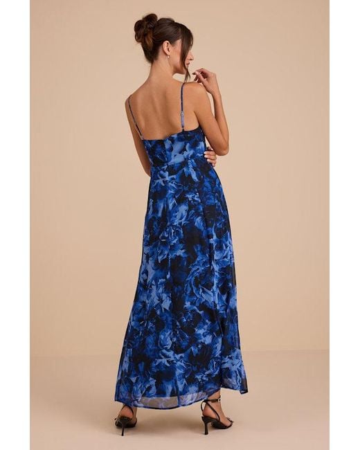 Lulus Blue Beautiful Soul Floral Print Twist-Front Maxi Dress