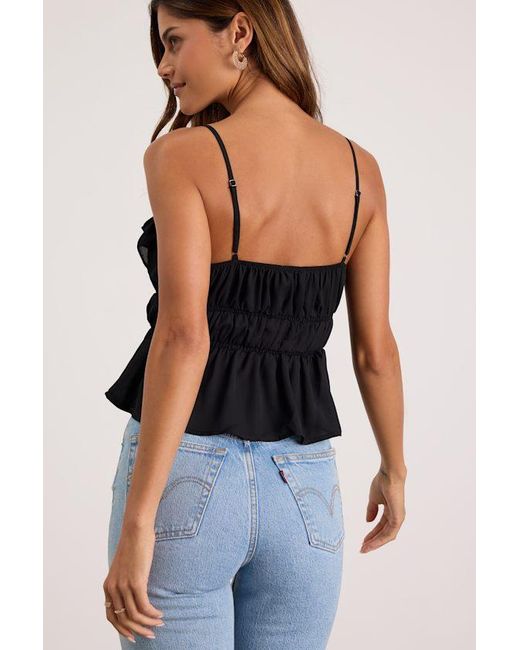 Lulus Black Nicolet Tie-Front Peplum Cami Top