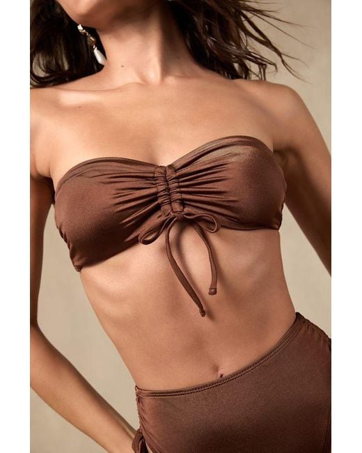 Lulus Brown Keola Shiny Drawstring Bandeau Bikini Top