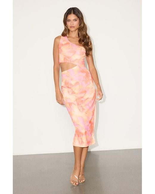 Lulus Pink Ismerida And Abstract Mesh One-Shoulder Midi Dress