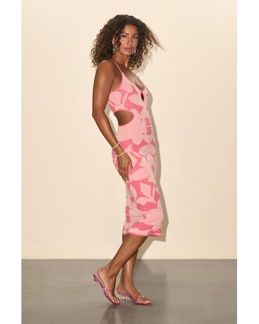 Lulus Pink Perfectly Charming Abstract Cutout Midi Sweater Dress