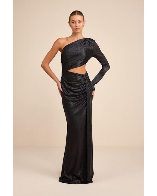 Lulus Black Demaria Slinky Knit Cutout One-Shoulder Mermaid Maxi Dress