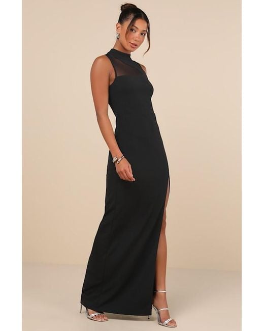 Lulus Natural Irresistibly Modern Mesh Mock Neck Maxi Dress