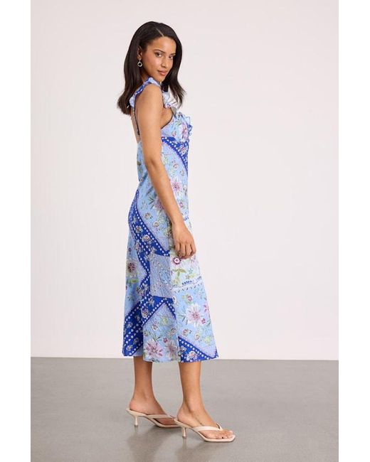 Lulus Blue Mellie Floral Scarf Print Ruffled Midi Dress