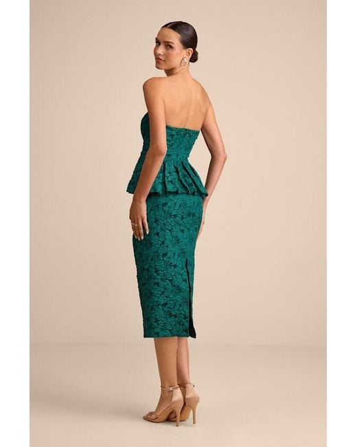 Lulus Green Frederica Floral Jacquard Peplum Midi Dress