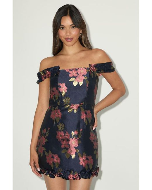 Lulus Multicolor Pop The Bottle Floral Jacquard Ruffled Mini Dress