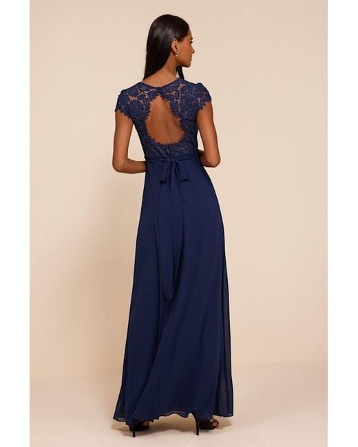 Lulus Blue Momentous Moments Lace Backless Maxi Dress