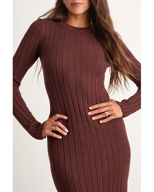 Lulus Red The Best Yet Ribbed Bodycon Sweater Dress
