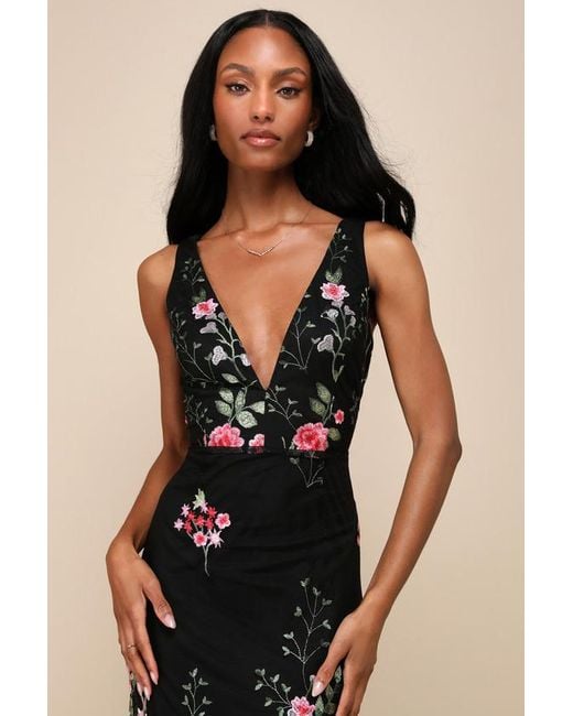Lulus Black Soiree Blossom Floral Embroidered Mermaid Maxi Dress