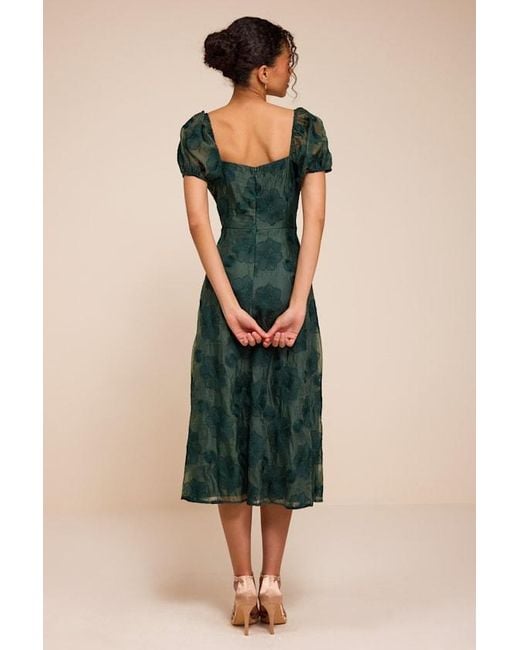 Lulus Green Sweetest Behavior Emerald Embroidered Puff Sleeve Midi Dress