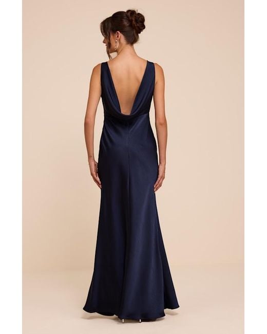 Lulus Blue Hatley Satin Cowl Back Maxi Dress