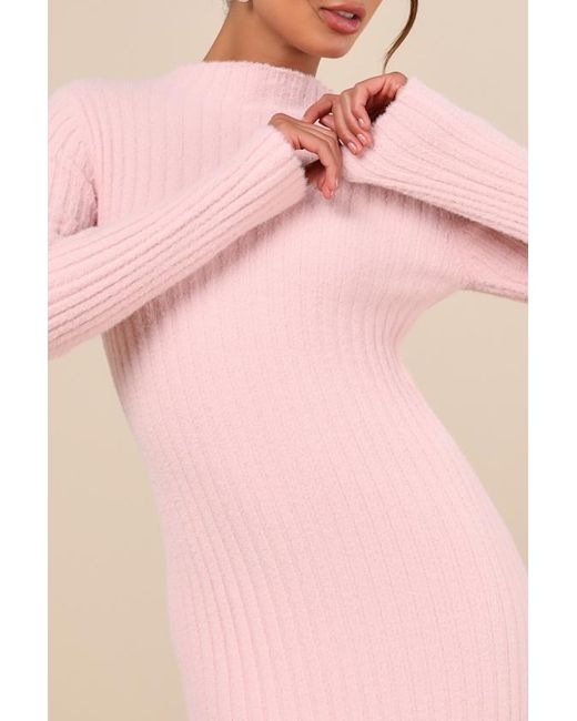Lulus Pink Irresistible Feelings Fuzzy Knit Midi Sweater Dress