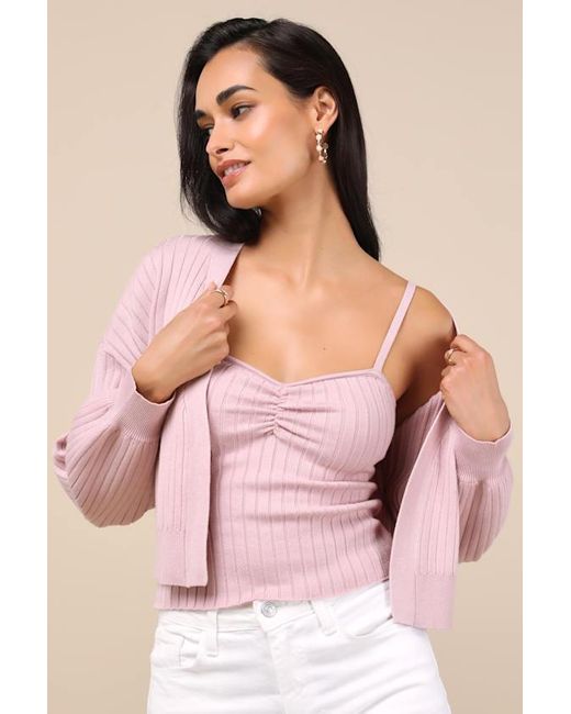Lulus Pink Cutest Duet Knit Cami Top And Cardigan Sweater Set