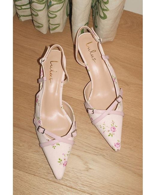 Lulus Blue Marinette Floral Pointed-Toe Kitten Heel Pumps