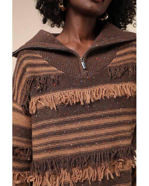 Lulus Natural Ultimate Coziness Striped Quarter-Zip Sweater Mini Dress