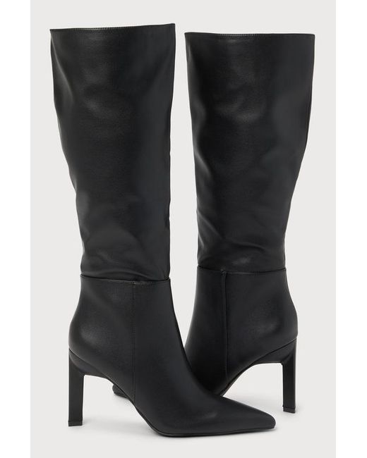 Lulus Black Olivet Pointed-Toe Knee-High Boots