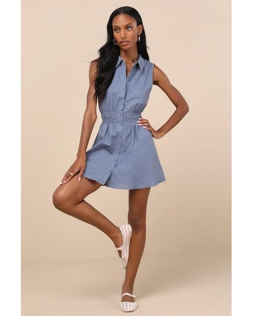 Lulus Blue Jaliyah Collared Button-Front Mini Dress
