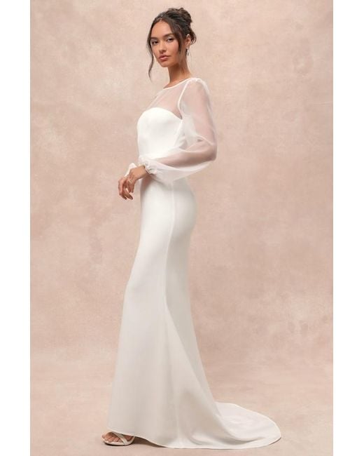 Lulus Natural Immaculate Romance Sheer Organza Long Sleeve Maxi Dress