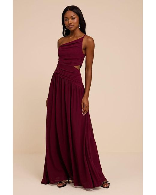 Lulus Red Marcela Plum Ruched One-Shoulder Maxi Dress
