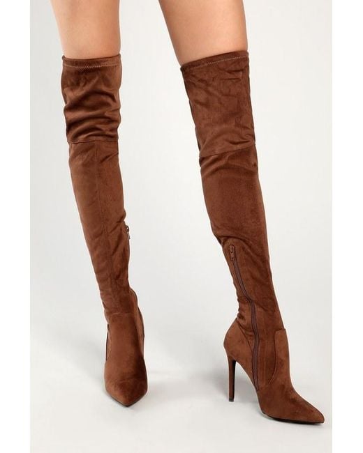 Lulus Brown Natiee Suede Pointed-Toe Over-The-Knee Boots