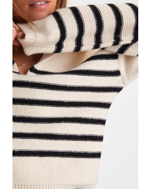 Lulus White Timeless Energy Striped Collared Pullover Sweater