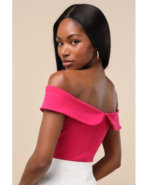 Lulus Pink Wylah Off-The-Shoulder Cutout Bodysuit