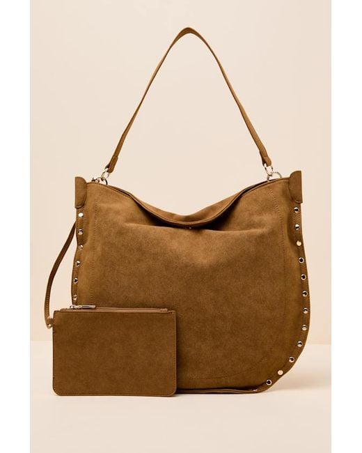 Lulus Brown Vix Suede Studded Tote Bag