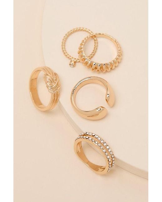Lulus Natural Revita Rhinestone Five-Piece Ring Set