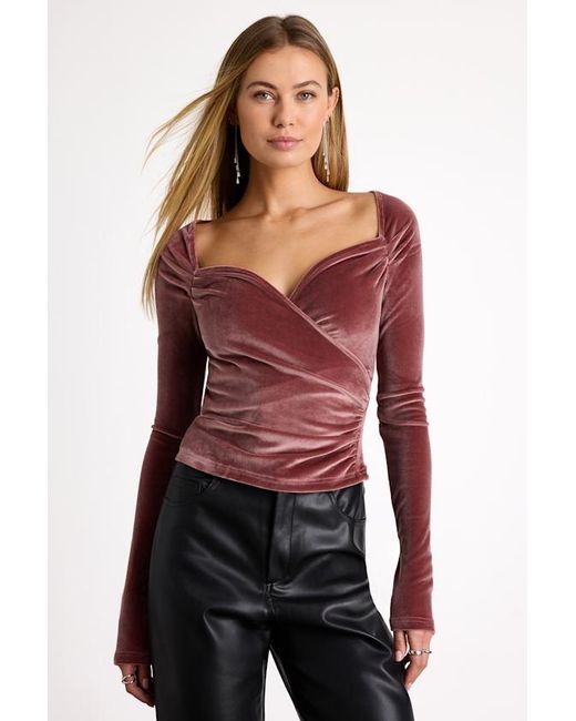 Lulus Red Tati Dark Velvet Surplice Long Sleeve Top
