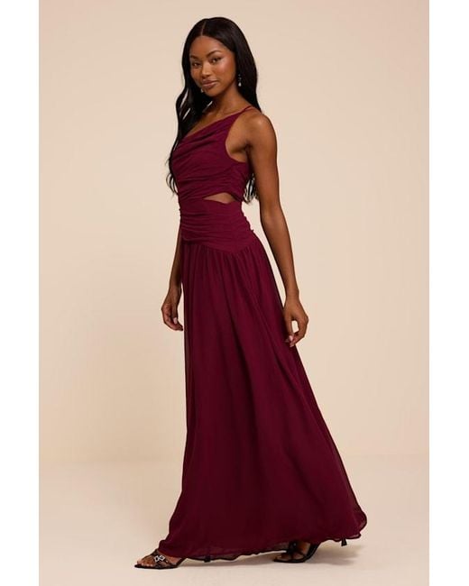 Lulus Red Marcela Plum Ruched One-Shoulder Maxi Dress