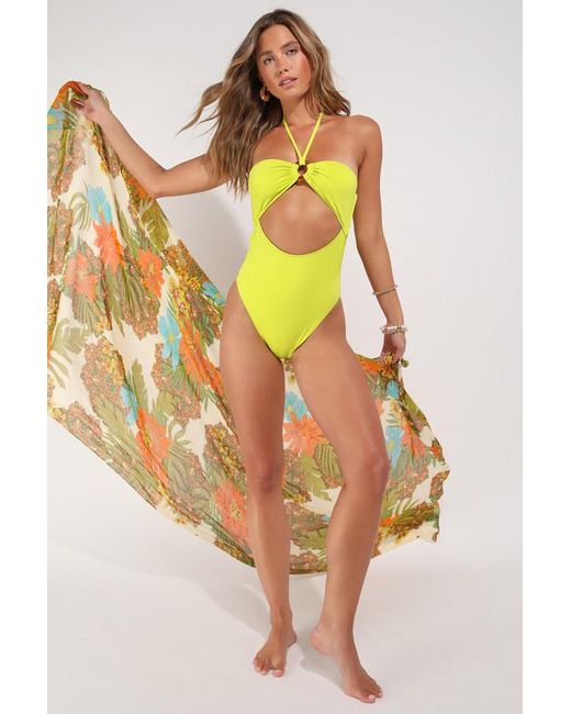 Lulus Yellow Beachy Feeling Lime Halter O-Ring One-Piece Swimsuit