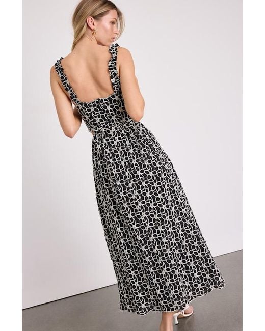 Lulus Black Myka Floral Embroidered Cutout Midi Dress