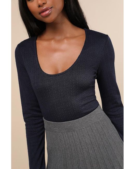 Lulus Black Simple Adoration Pointelle Scoop Neck Long Sleeve Top