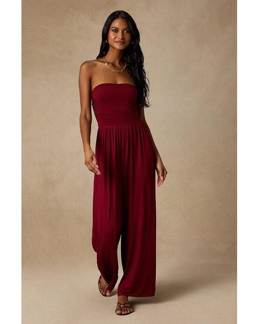 Lush Red Flirty Posture Jersey Knit Strapless Jumpsuit