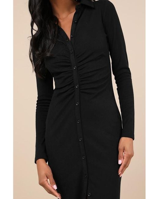 button up bodycon dress Nude Collared Long Sleeve Ruched up front Neeno Women's Dresses Button Front