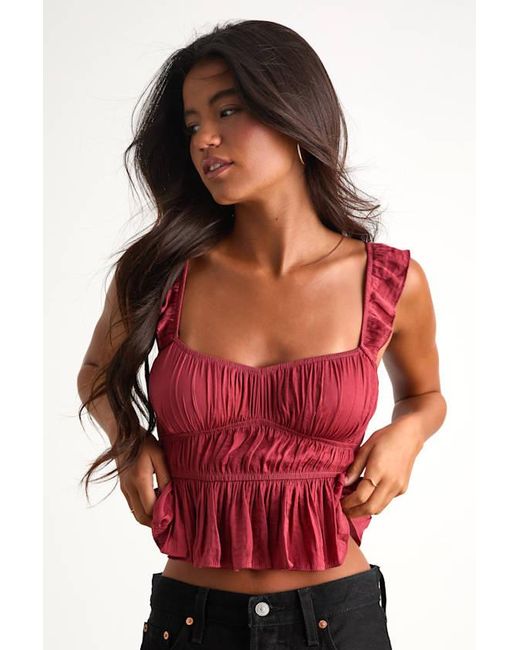 Lulus Red Sophisticate Satin Peplum Tank Top