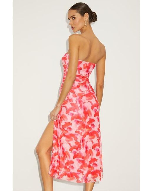 Lulus Red Chania Multi Abstract Strapless Midi Dess