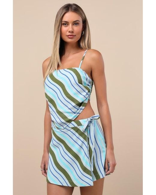 Roxy Blue Zola Striped Mid-Rise Faux Wrap Skort