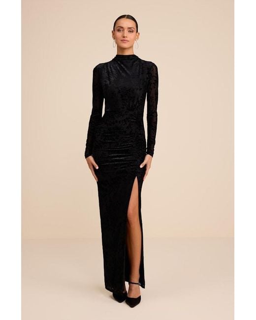 Lulus Black Neilina Velvet Jacquard Mock Neck Maxi Dress