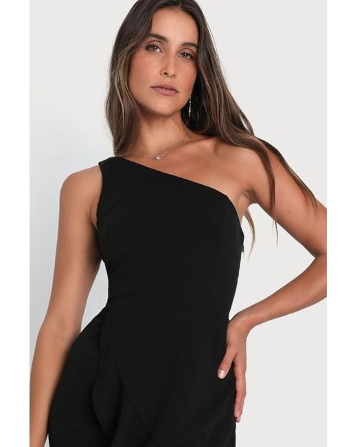 Lulus Black Dramatic Persona One-Shoulder Ruffled Maxi Dress