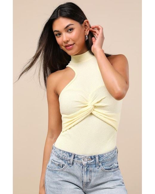Lulus Blue Vyla Textured Ribbed Twist-Front Bodysuit