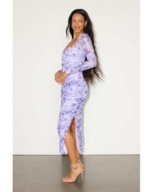 Lulus Purple Janessa Floral Mesh Bodycon Midi Dress