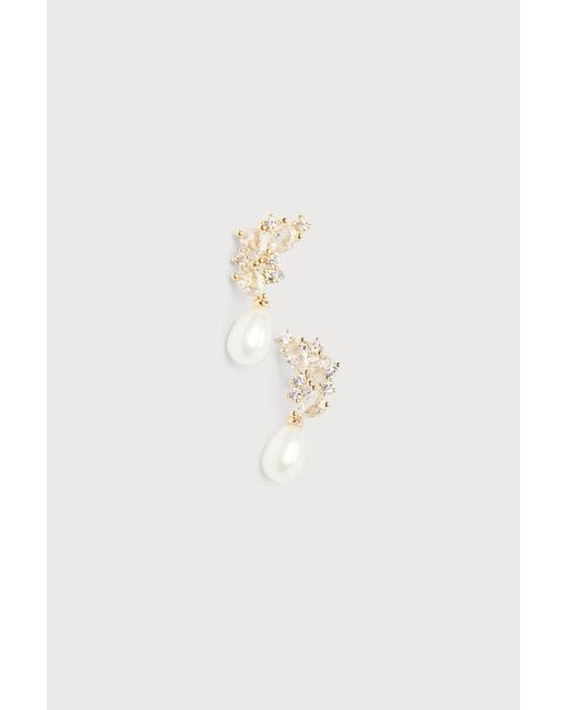 Lulus Brown Seeking Elegance Cubic Zirconia Pearl Stud Earrings