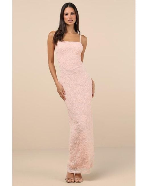 Lulus Natural Joni 3D Applique Lace Maxi Dress