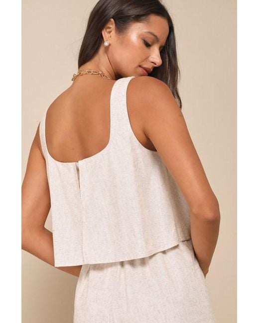 Lulus Natural Effortless Escape Linen Sleeveless Flounce Romper
